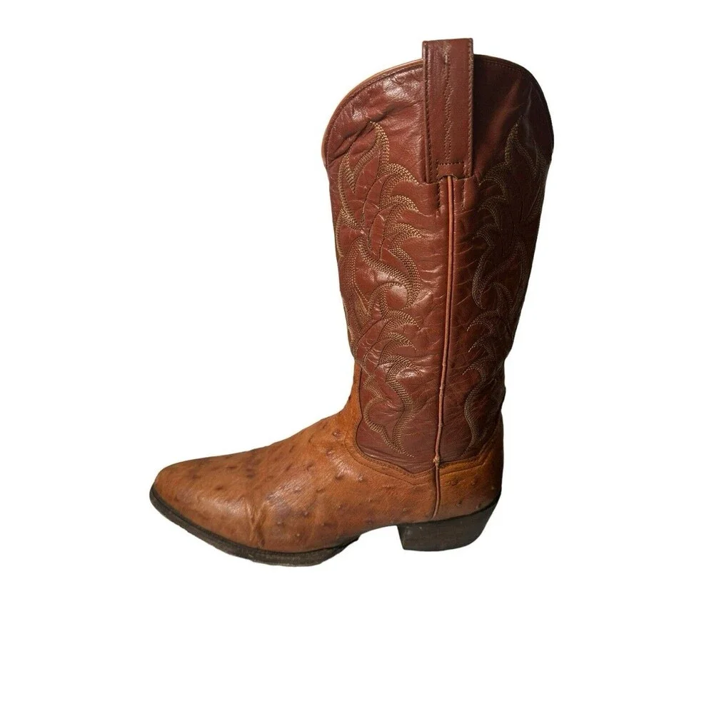 Dan Post Two Tone Brown Ostrich Leather Cowboy Boots Men 9.5 D